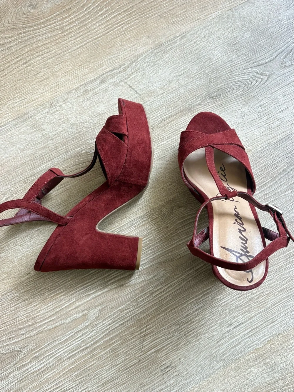American Rag Cie Suede Platform Heeled Sandals - burgundy